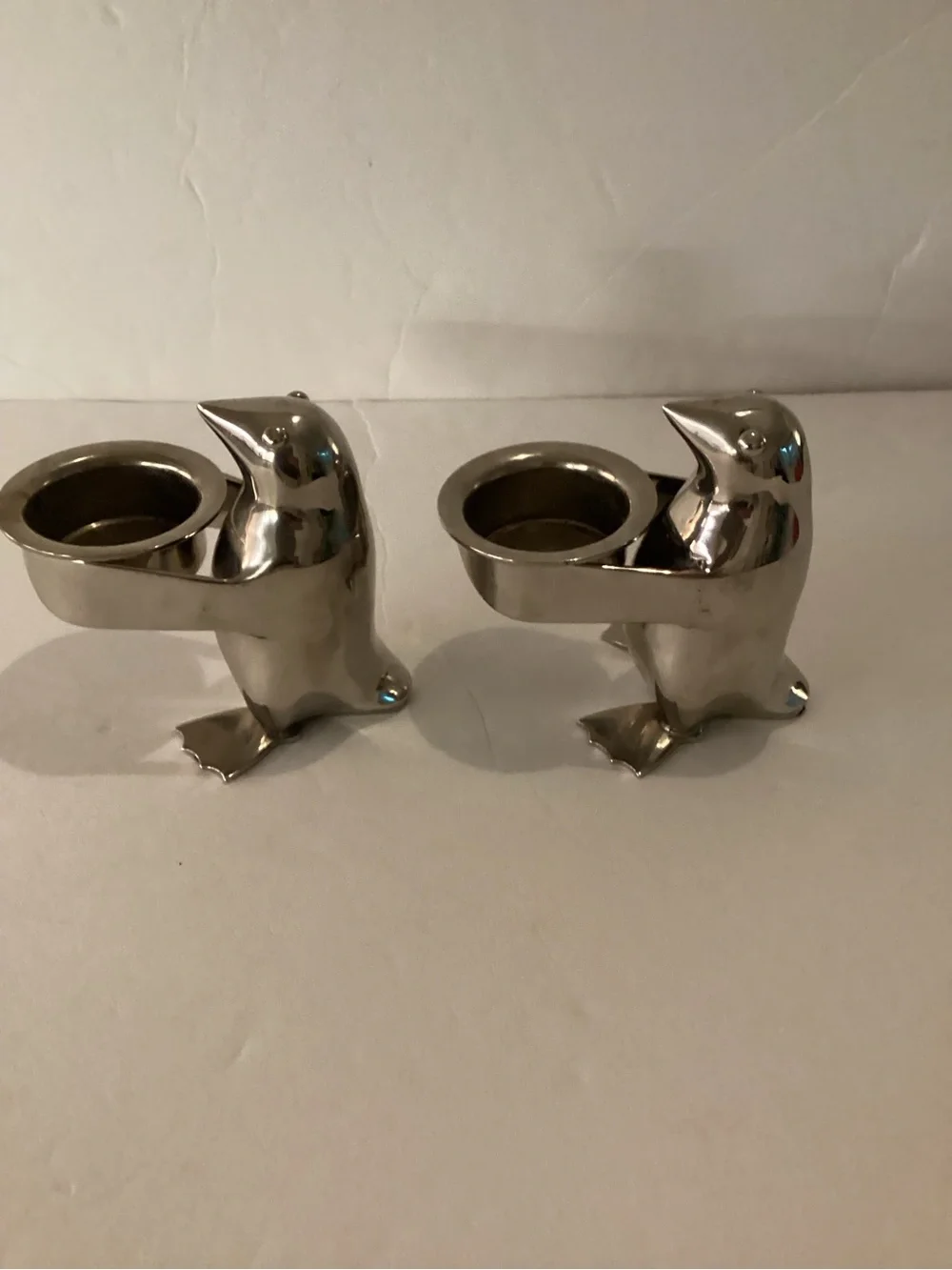 Restoration Hardware Penguin Candle Holders Silverplate Pair Modern Decor